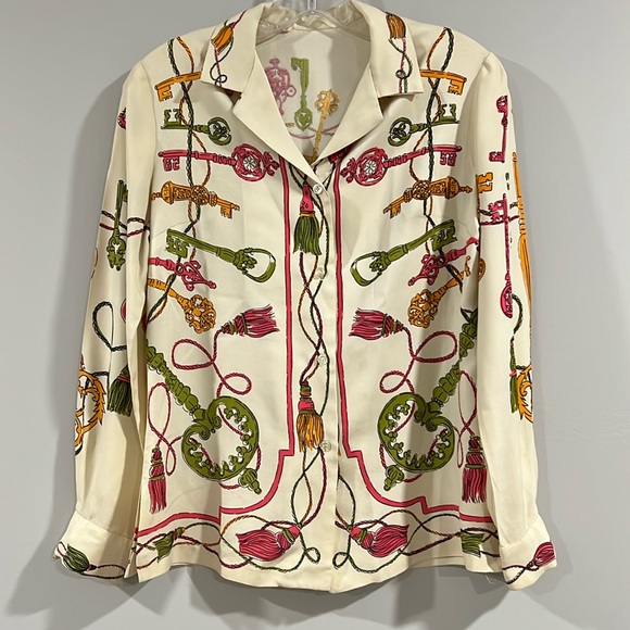 Vintage Blouse - 9/10, union made, keys, ribbon, rope - Picture 1 of 15